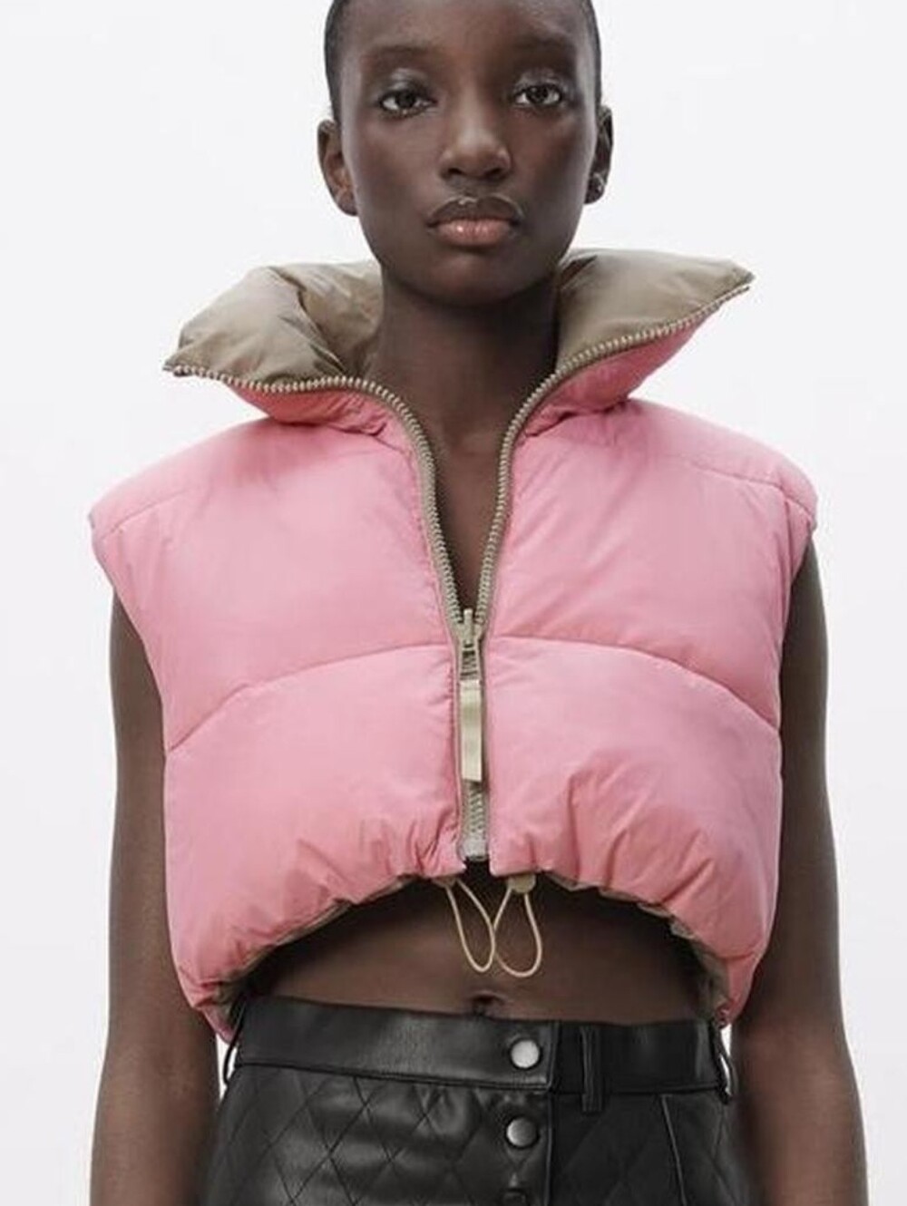 Zara Reversible Cropped Puffer Vest S/M Water Repellent Bubblegum Pink